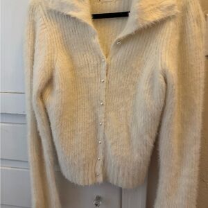 Anthropologie Cream Fuzzy Cardigan